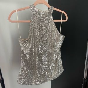 Sleeveless gold sequin blouse